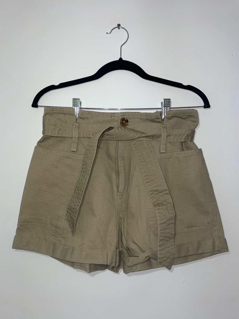Forever 21 High-Waist Paperbag Shorts in Khaki